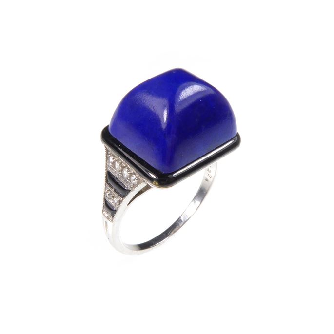 Art Deco sugarloaf lapis lazuli, onyx and diamond ring | MasterArt